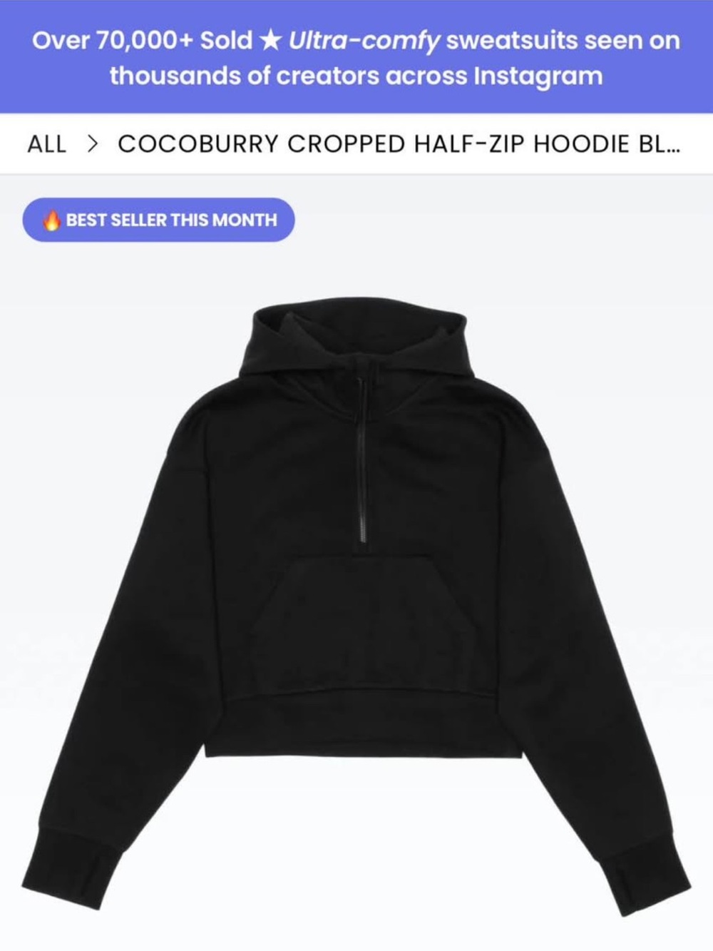 Black Cropped Half-Zip Hoodie
